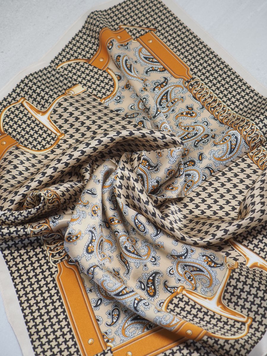 Silkeskjerf ekte silke beige og cognac farget