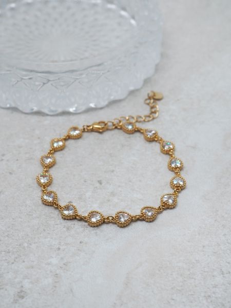 Hovedbilde 7DAYS hjertearmbånd med zirkoner stål gullfarget