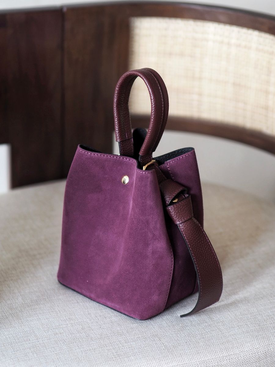 Bøtteveske semsket skinn bordeaux