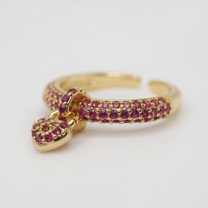 Hovedbilde Ring med hjertecharms fuksia