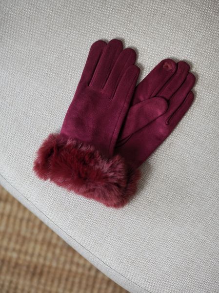 Hovedbilde Hansker bordeaux med fuskepels