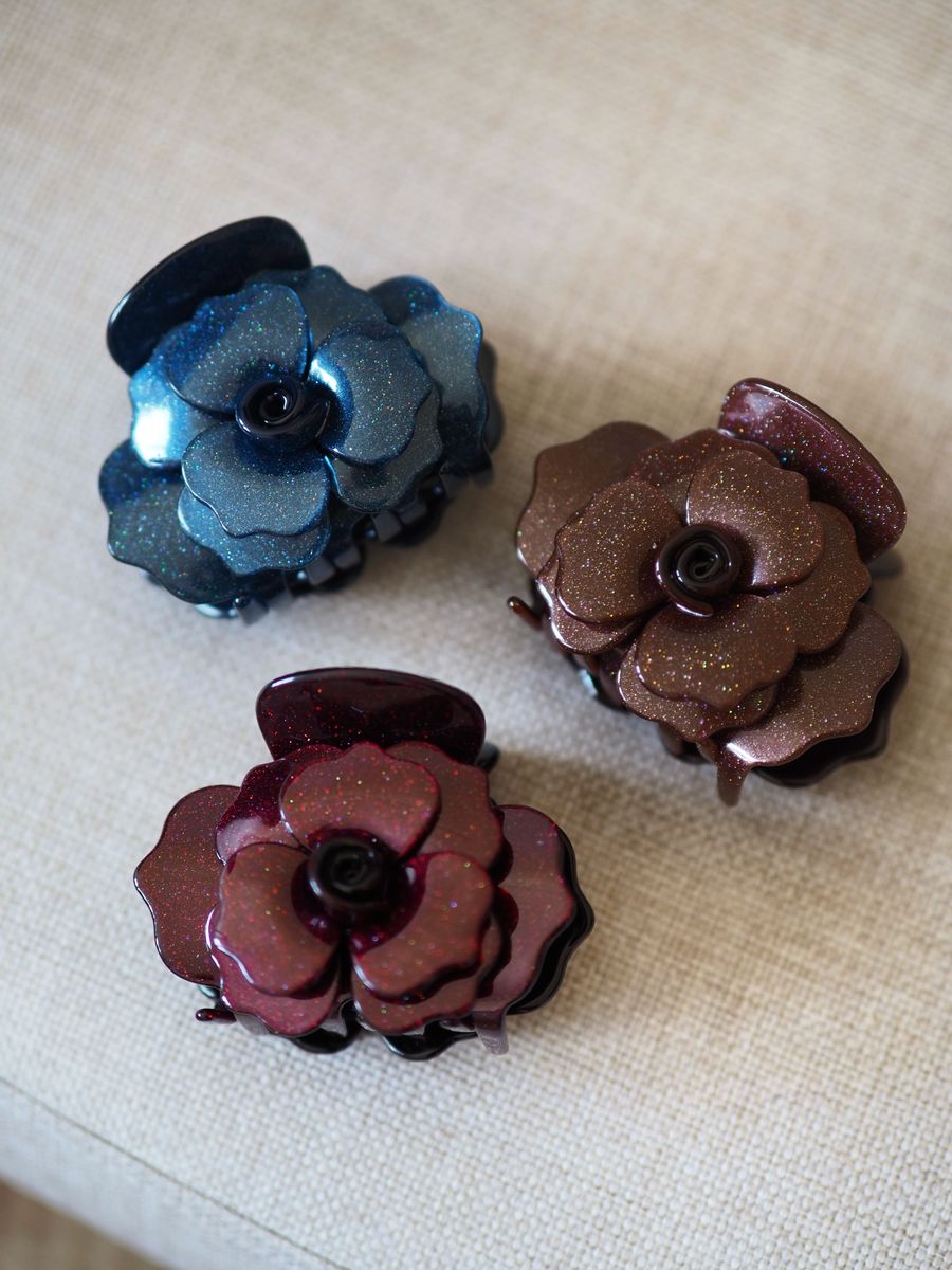 Hårklype rose med glitter blå