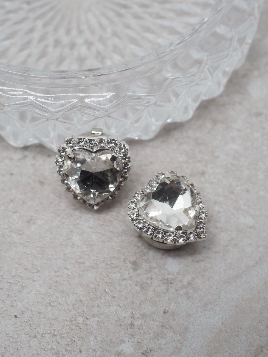 Knappepynt 2stk.hjerte sølv