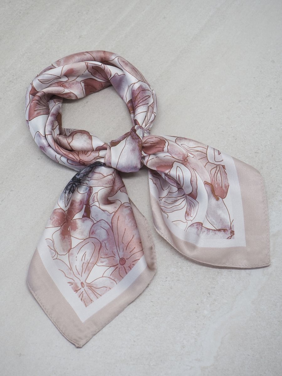 Satengskjerf beige og brunkorall