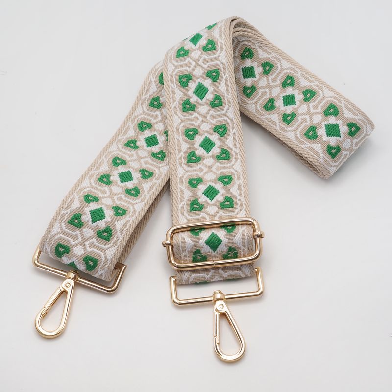Veskestropp med geometrisk broderi beige/hvit/grønn