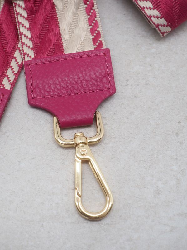 Veskestropp skinndetaljer fuxia og off-white