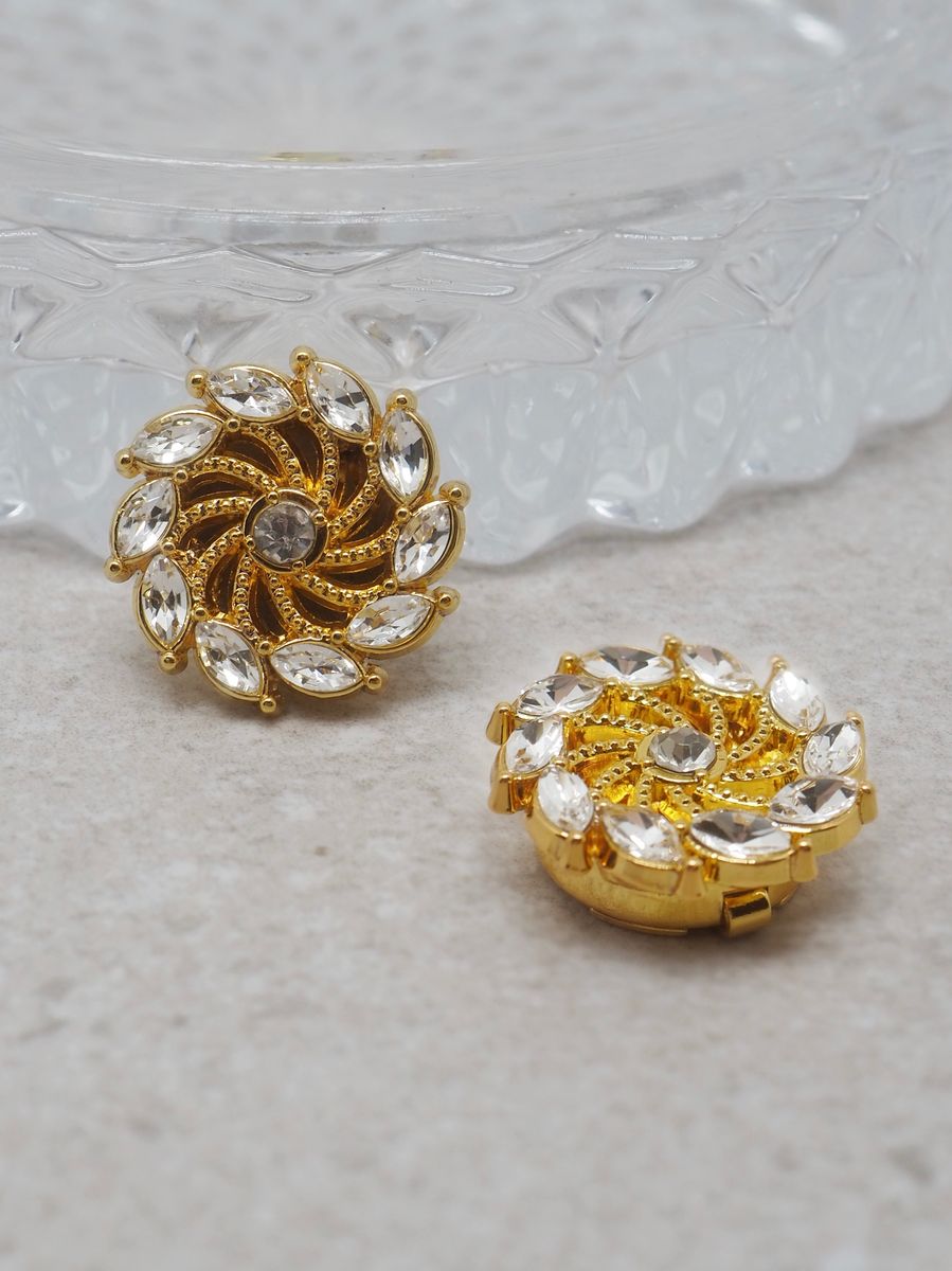 Knappepynt 2stk. gullfarget spinner blanke steiner