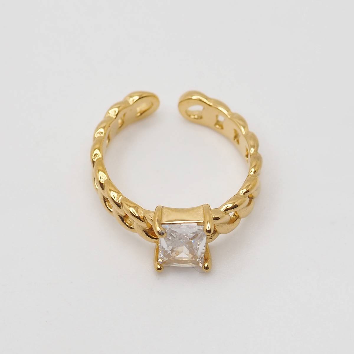 Ring med lenke og zirkonia krystall blank