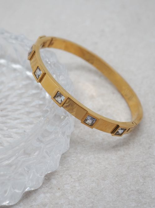Hovedbilde Armring med zirkoner stål gullfarge
